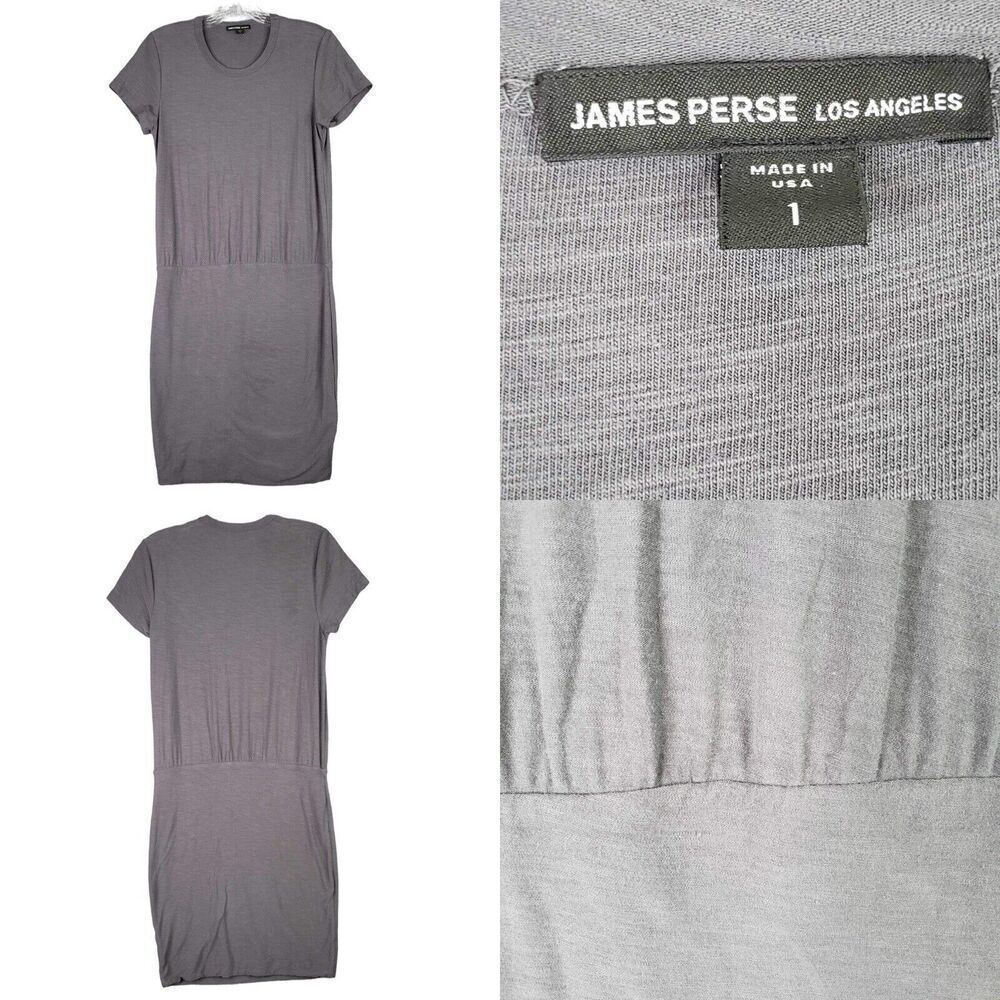 James Perse Womens T Shirt Dress Gray Size 1 US Small Scoop Neck Distressed Slub